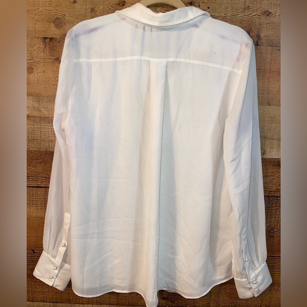 White House Black Market sheer button up ruffle blouse - Picture 9 of 10